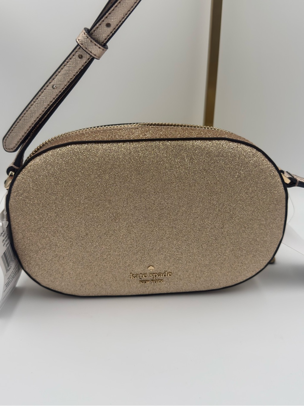 kate spade New York Gold Glitter Crossbody Bag w/ Metallic Adjustable Strap NWT